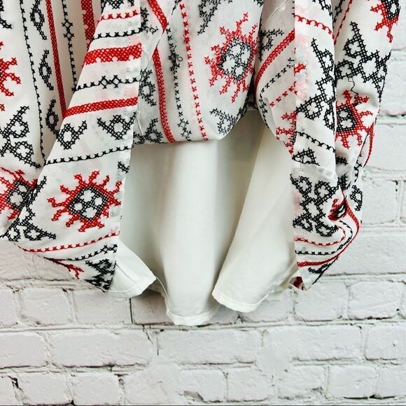 Sam Edelman Embroidered Cross-stitch Slip Dress Red/Black/White Sequin - Picture 11 of 11